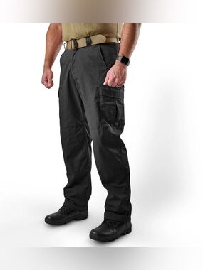 Men's Black Tactical Cargo Pants with Multi-Pocket Design